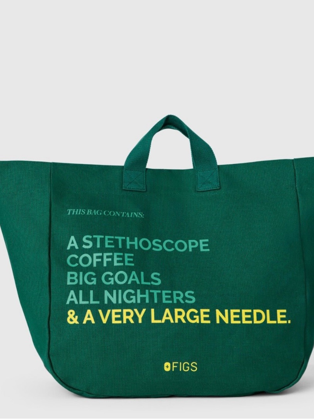 Figs Dark Green Canvas Tote with Yellow Accent Text